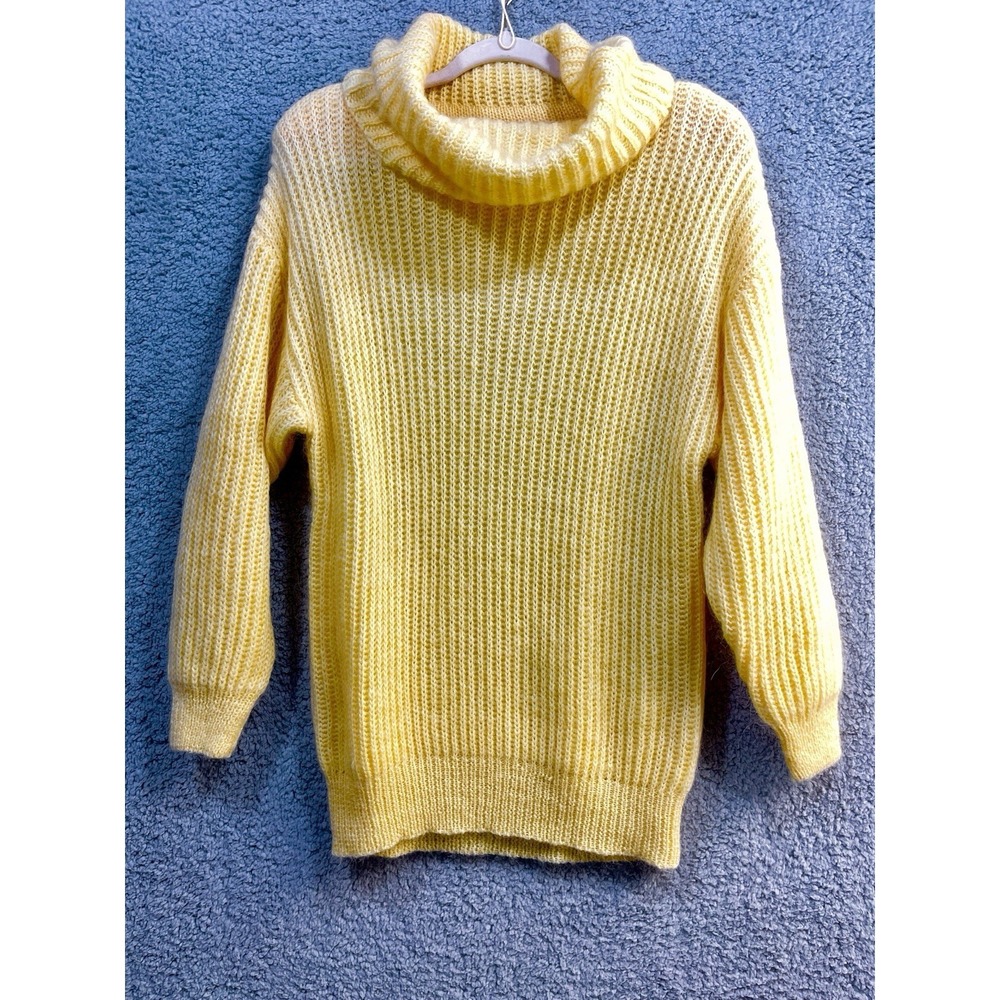 Vintage Crazy Horse Mohair Blend Cowl Neck Sweater Yellow Womens M Oversized